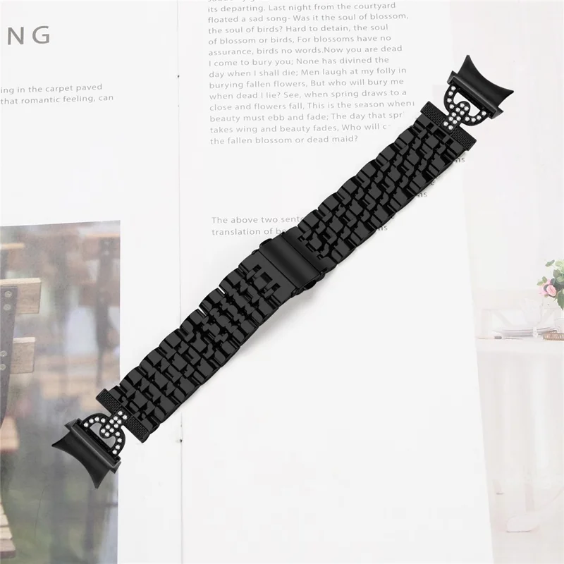 Watch Band for Samsung Galaxy Watch7 44mm / 40mm D-Shape Rhinestones Stainless Steel Wrist Strap with Quick Release Connector - Black