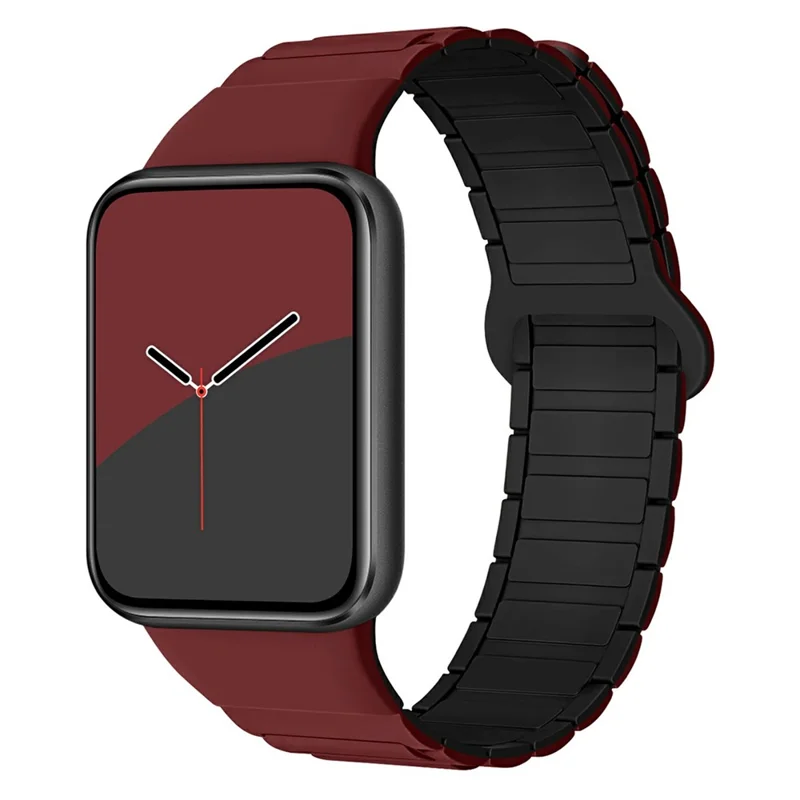 Correa de reloj de silicona de 3 cuentas magnéticas para Xiaomi Smart Band 9 Pro / 8 Pro / Redmi Watch 5 / 4 - Rojo vino / Negro
