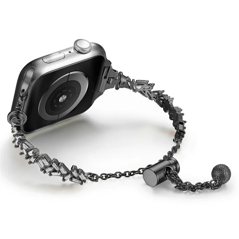 Armband mit funkelnden Strass-Steinen für Apple Watch Series 10 9 8 7 SE 6 5 4 3 2 1 42mm 41mm 40mm 38mm Zugschnur-Kette Uhrenarmband - Schwarz