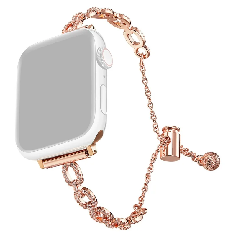 Metal Bracelet Strap for Apple Watch Series 10 9 8 7 SE 6 5 4 3 2 1 42mm 41mm 40mm 38mm Loop Link Rhinestone Watch Band - Rose Gold