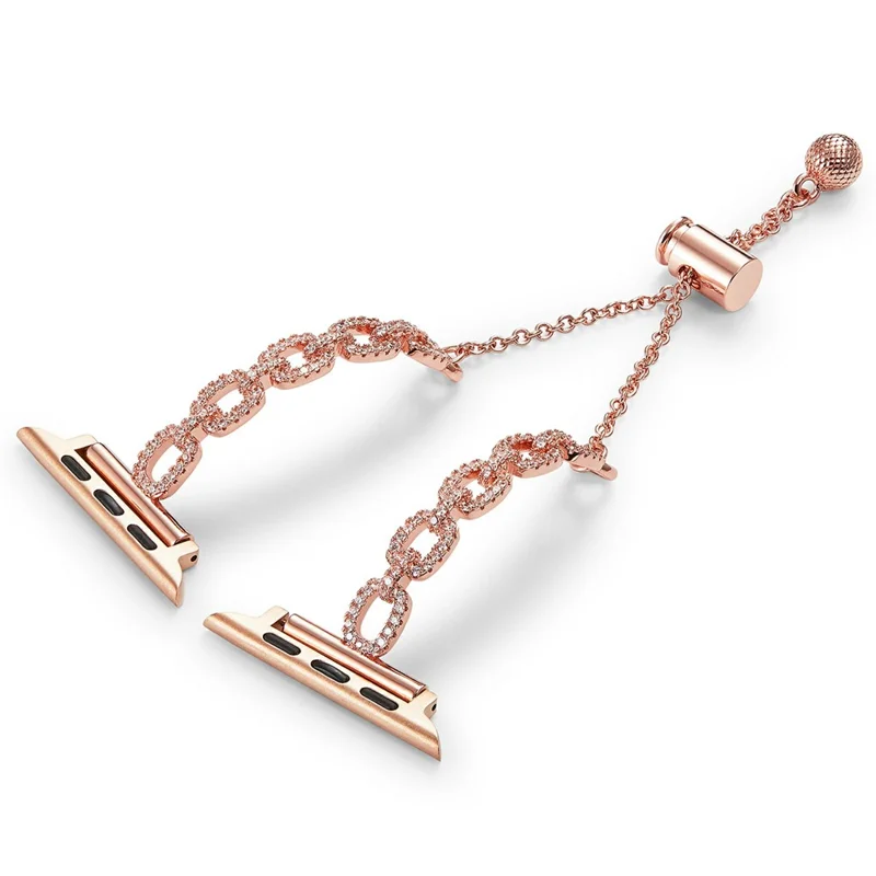 Metal Bracelet Strap for Apple Watch Series 10 9 8 7 SE 6 5 4 3 2 1 42mm 41mm 40mm 38mm Loop Link Rhinestone Watch Band - Rose Gold