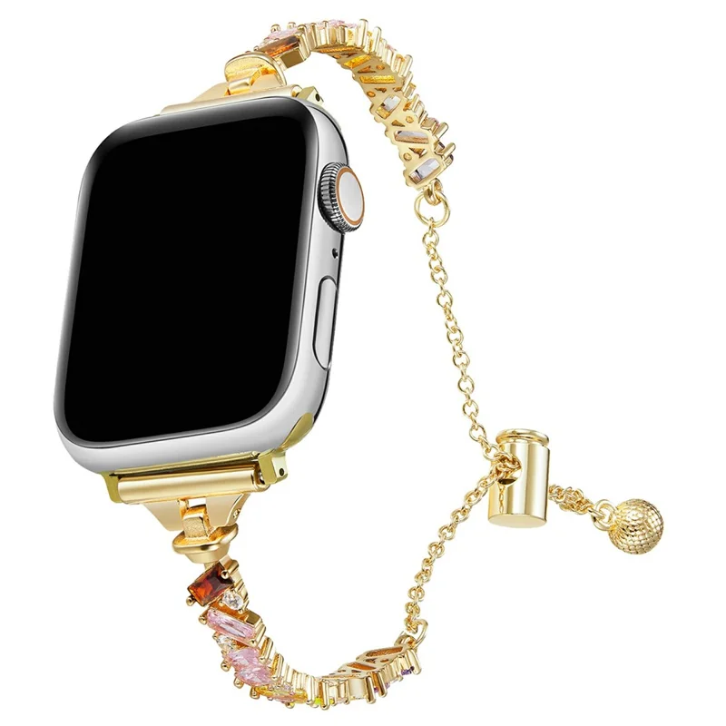 Bracelet Strap for Apple Watch Series 11 10 42mm / 9 8 7 41mm / SE3 SE2 SE 6 5 4 40mm / 3 2 1 38mm Metal Watch Band Irregular Colored Rhinestone Decor - Gold