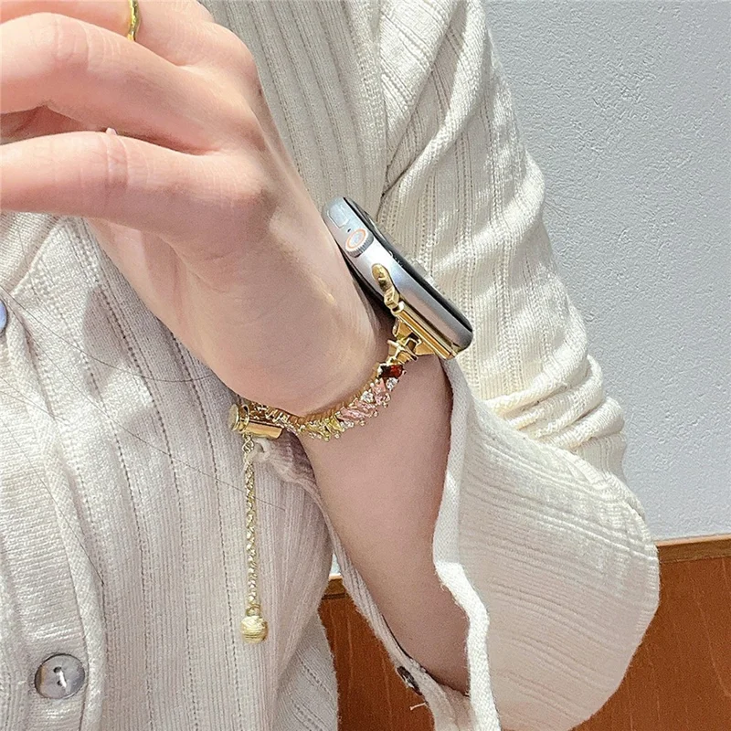 Bracelet Strap for Apple Watch Series 11 10 42mm / 9 8 7 41mm / SE3 SE2 SE 6 5 4 40mm / 3 2 1 38mm Metal Watch Band Irregular Colored Rhinestone Decor - Gold