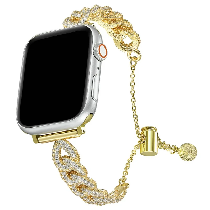Correa de metal para Apple Watch Series 10 9 8 7 SE 6 5 4 3 2 1 42mm 41mm 40mm 38mm Decoración de Rhinestone Diseño de Cordón Correa de Reloj - Oro