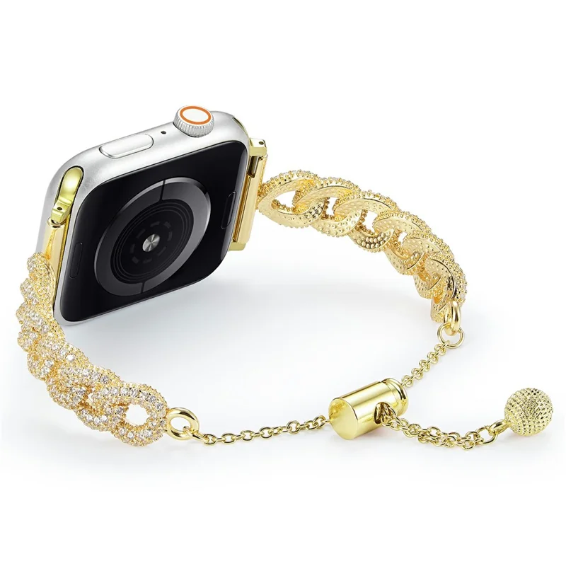 Correa de metal para Apple Watch Series 10 9 8 7 SE 6 5 4 3 2 1 42mm 41mm 40mm 38mm Decoración de Rhinestone Diseño de Cordón Correa de Reloj - Oro