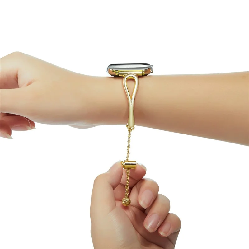 Pulsera de metal para Apple Watch Series 10 9 8 7 SE 6 5 4 3 2 1 42mm 41mm 40mm 38mm Ajustable con cordón Correa de reloj hueca - Oro