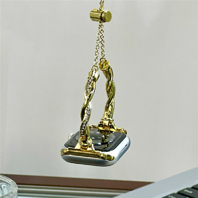 Correa de metal para Apple Watch Series 10 9 8 7 SE 6 5 4 3 2 1 42mm 41mm 40mm 38mm Diseño de cordón Banda de reloj Decorada con Rhinestones - Oro