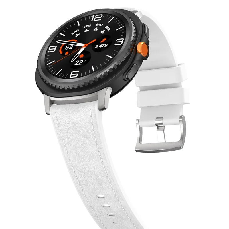 Watch Band For Samsung Galaxy Watch8 40mm 44mm / Watch8 Classic 46mm Silicone + Leather Adjustable Strap Armband - White