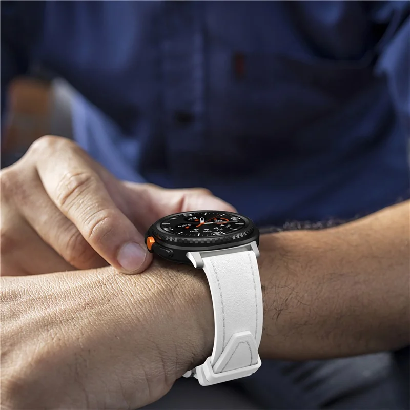 Watch Band For Samsung Galaxy Watch8 40mm 44mm / Watch8 Classic 46mm Silicone + Leather Adjustable Strap Armband - White