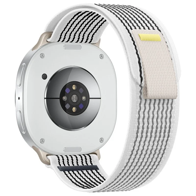 Nylon Watch Band for Samsung Galaxy Watch8 44mm / 40mm / 8 Classic 46mm Loop Design Magic Tape Replacement Strap - White Stripe