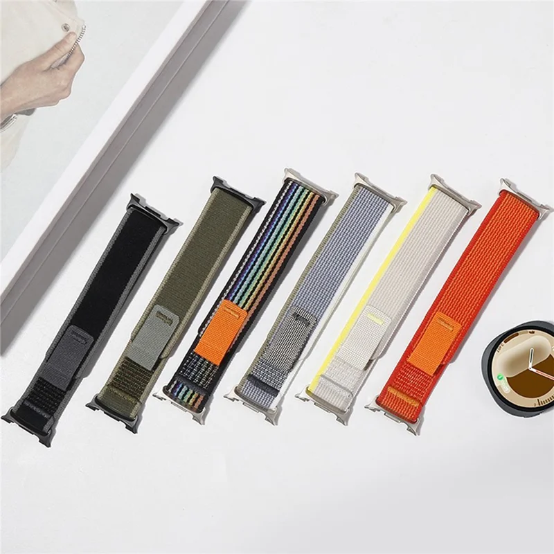 Nylon Watch Band for Samsung Galaxy Watch8 44mm / 40mm / 8 Classic 46mm Loop Design Magic Tape Replacement Strap - White Stripe