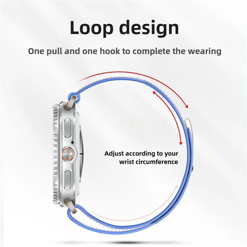 Nylon Watch Band for Samsung Galaxy Watch8 44mm / 40mm / 8 Classic 46mm Loop Design Magic Tape Replacement Strap - White Stripe