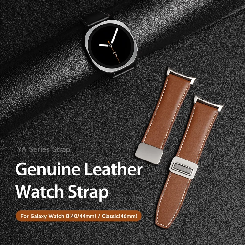 DUX DUCIS YA Series for Samsung Galaxy Watch8 Classic 46mm / Watch8 44mm / 40mm Genuine Cow Leather Strap Magnetic Band - Brown