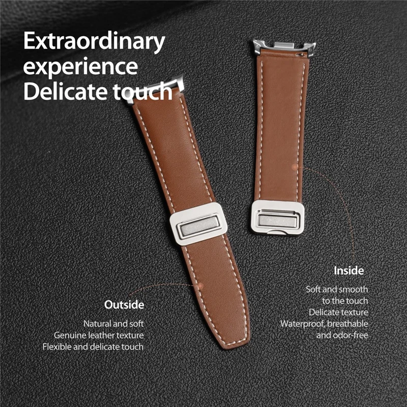 DUX DUCIS YA Series for Samsung Galaxy Watch8 Classic 46mm / Watch8 44mm / 40mm Genuine Cow Leather Strap Magnetic Band - Brown