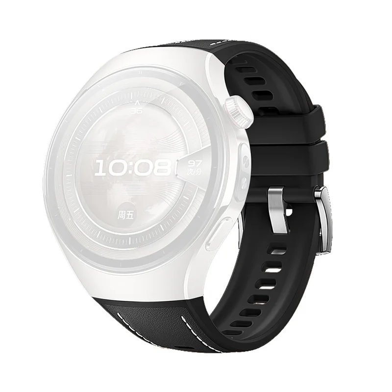 For Huawei Watch 5 46mm Watch Band Microfiber Leather Silicone Adjustable Wrist Strap - Black