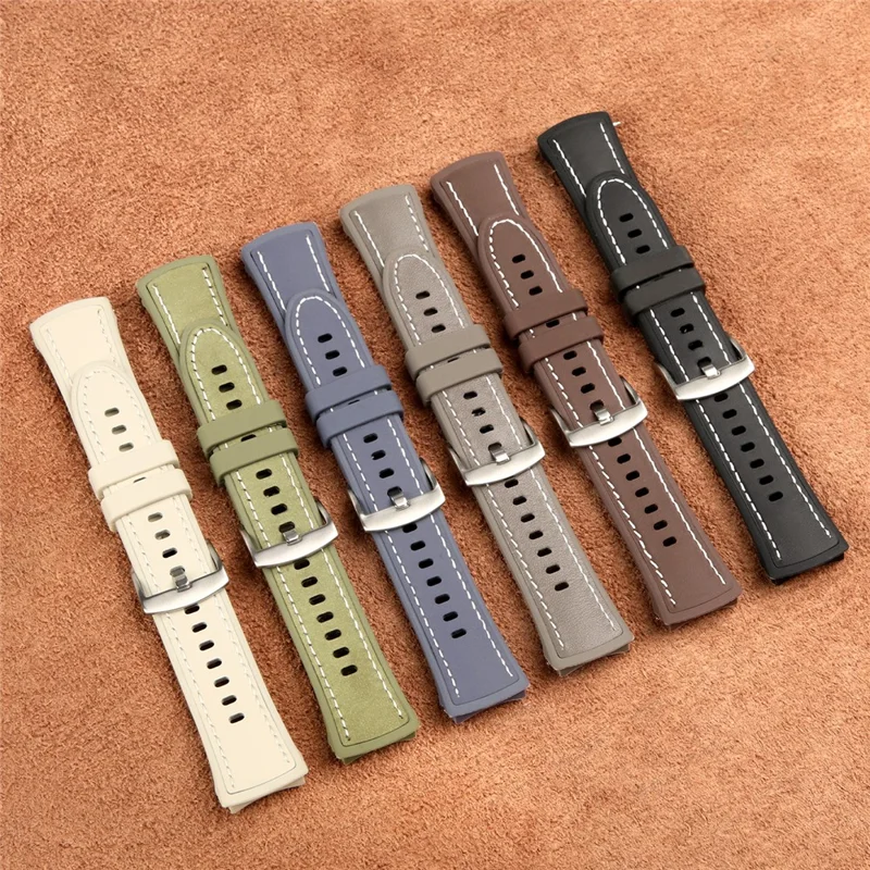 For Huawei Watch 5 46mm Watch Band Microfiber Leather Silicone Adjustable Wrist Strap - Black