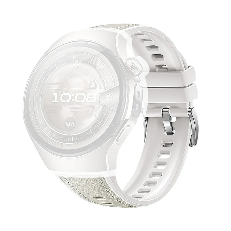 For Huawei Watch 5 42mm Watch Band Microfiber Leather Silicone Adjustable Wrist Strap - White