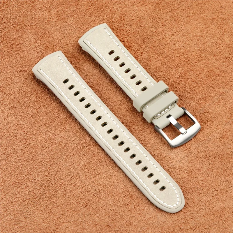 For Huawei Watch 5 42mm Watch Band Microfiber Leather Silicone Adjustable Wrist Strap - White