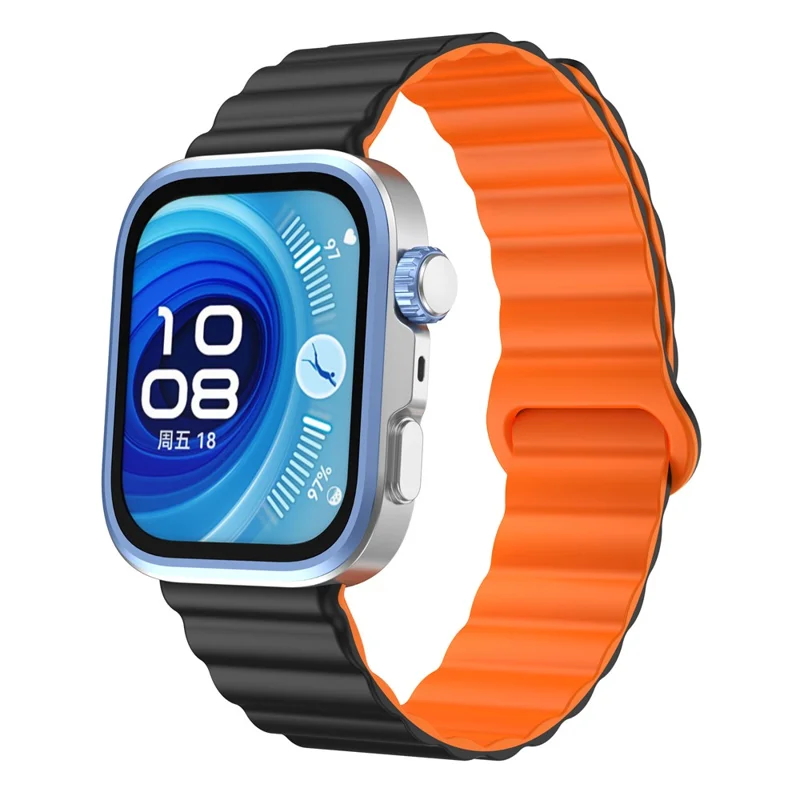 For Huawei Watch Fit 4 Pro / 4 / 3 Magnetic Band Wave Pattern Adjustable Replacement Silicone Watch Strap - Black / Orange