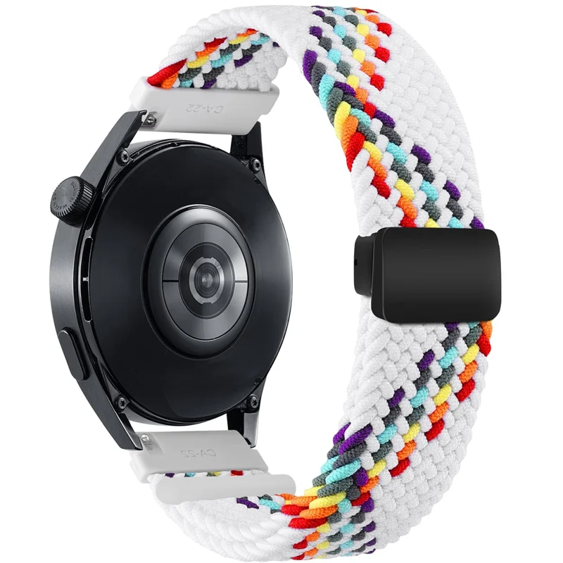 18mm Nylon Braid Watch Strap for Huawei Watch GT 5 41mm / GT 4 41mm Magnetic Buckle Wrist Band - White Rainbow