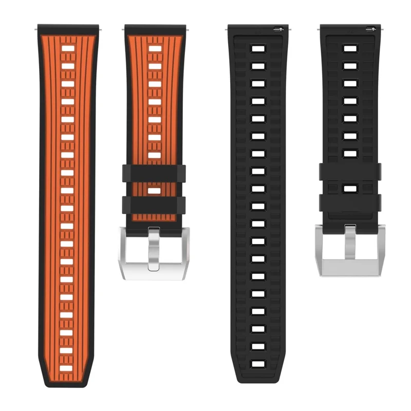 20mm Dual Color Striped Silicone Strap for Samsung Galaxy Watch7 44mm  /  40mm Adjustable Watch Band - Orange+Black