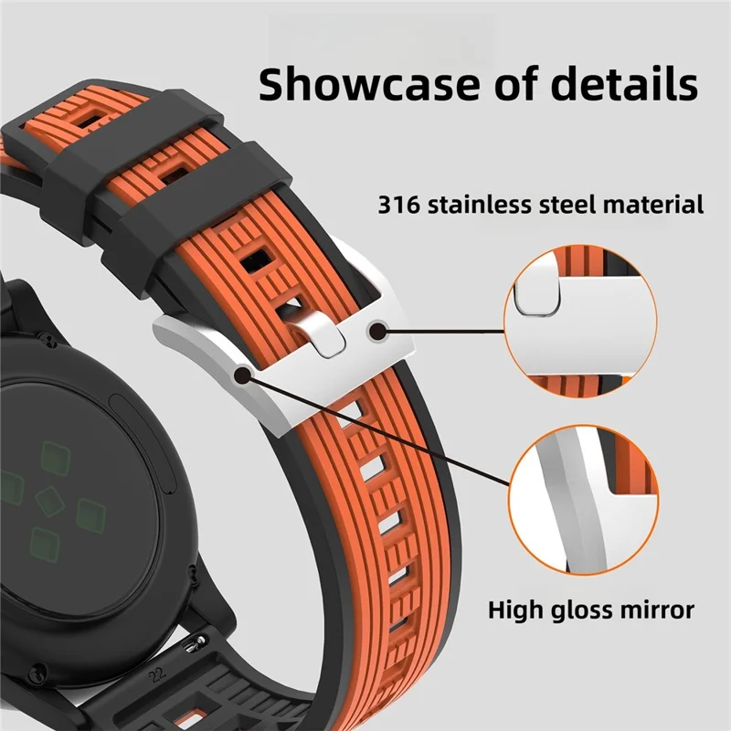 20mm Dual Color Striped Silicone Strap for Samsung Galaxy Watch7 44mm  /  40mm Adjustable Watch Band - Orange+Black