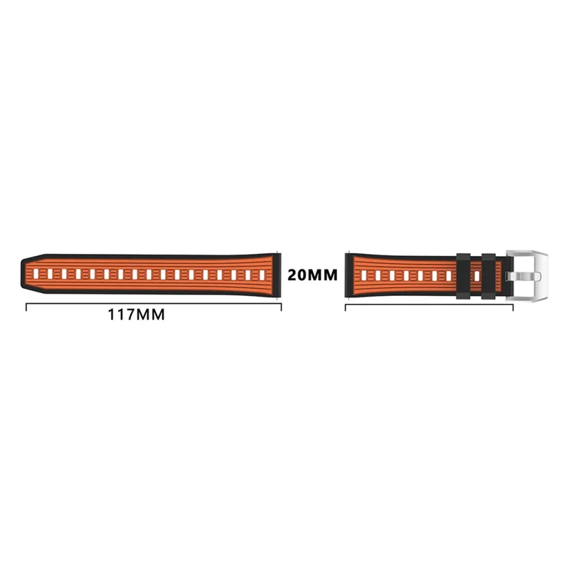 20mm Dual Color Striped Silicone Strap for Samsung Galaxy Watch7 44mm  /  40mm Adjustable Watch Band - Orange+Black