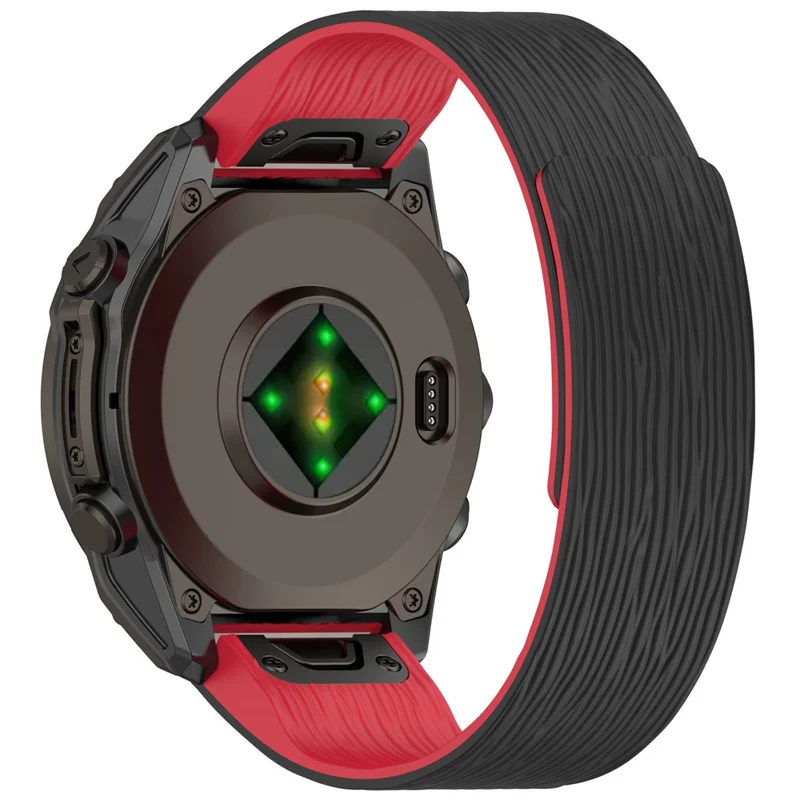 22mm Magnetic Watch Band for Garmin quatix 8 47mm / Tactix 8 47mm / Fenix 8 47mm Quick Release Silicone Strap Stripe Pattern - Black  /  Red