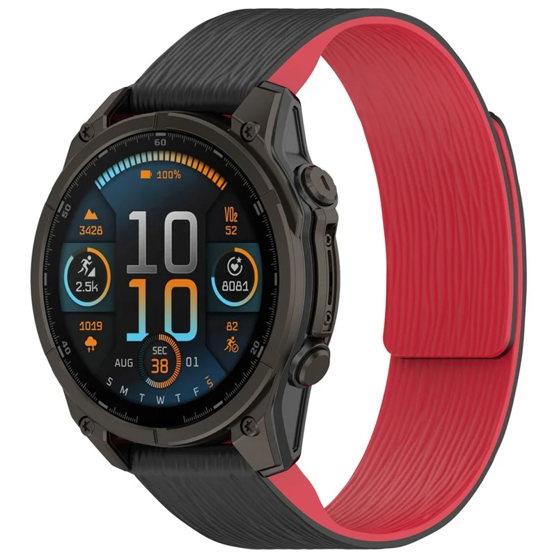 22mm Magnetic Watch Band for Garmin quatix 8 47mm / Tactix 8 47mm / Fenix 8 47mm Quick Release Silicone Strap Stripe Pattern - Black  /  Red