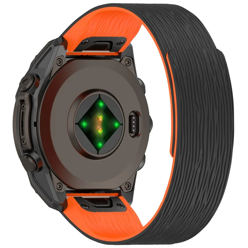 20mm Magnetic Watch Band for Garmin Instinct E 40mm / Fenix 8 43mm / Descent MK3i Quick Release Silicone Strap Stripe Pattern - Black  /  Orange