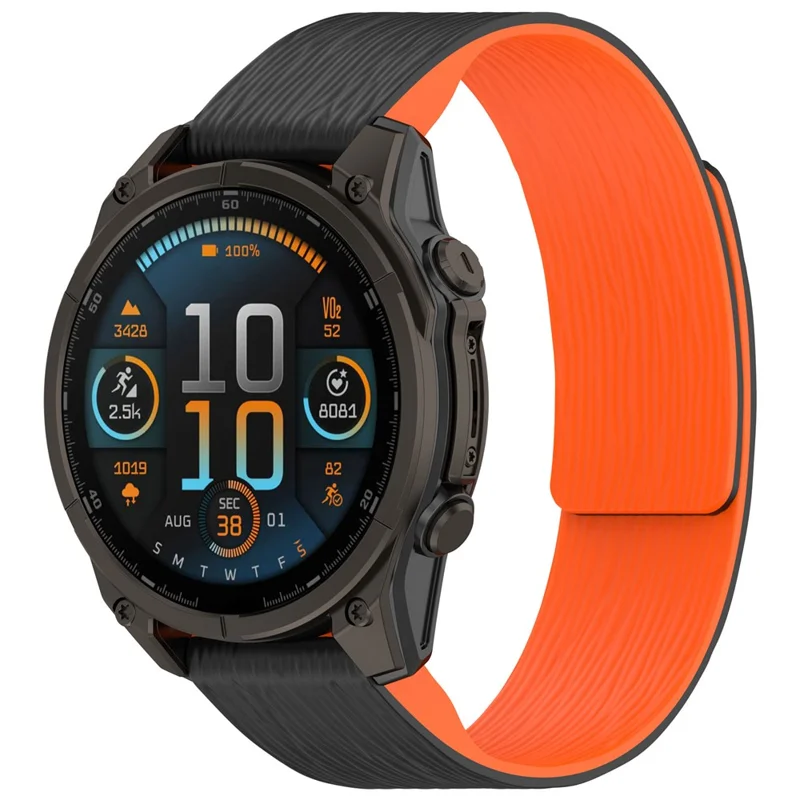 20mm Magnetic Watch Band for Garmin Instinct E 40mm / Fenix 8 43mm / Descent MK3i Quick Release Silicone Strap Stripe Pattern - Black  /  Orange