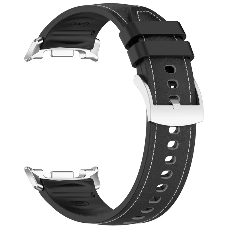 Litchi Texture PU + Silicone Band for Samsung Galaxy Watch8 44mm / 40mm / Watch8 Classic 46mm Quick Release Adjustable Watch Strap - Black