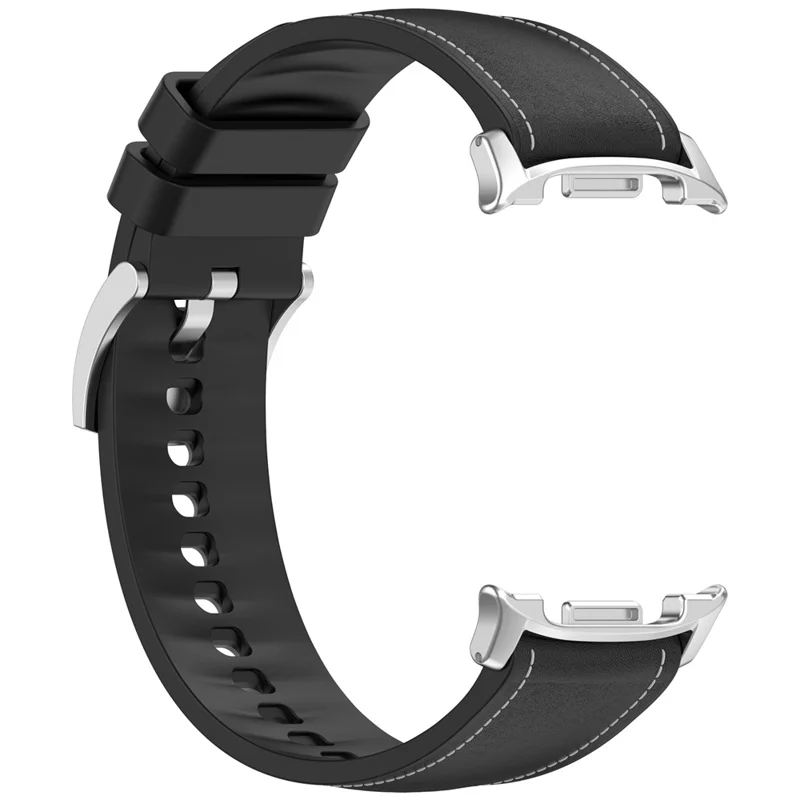 Litchi Texture PU + Silicone Band for Samsung Galaxy Watch8 44mm / 40mm / Watch8 Classic 46mm Quick Release Adjustable Watch Strap - Black