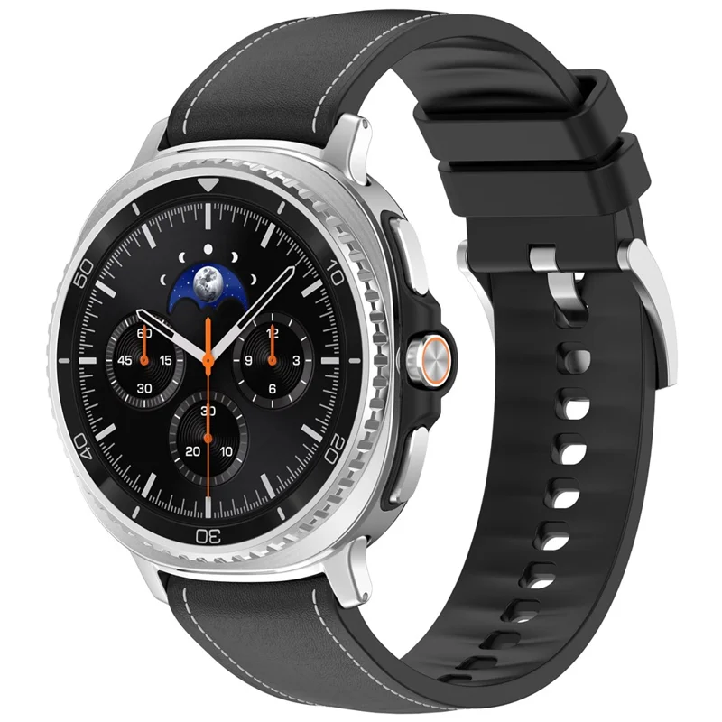 Litchi Texture PU + Silicone Band for Samsung Galaxy Watch8 44mm / 40mm / Watch8 Classic 46mm Quick Release Adjustable Watch Strap - Black