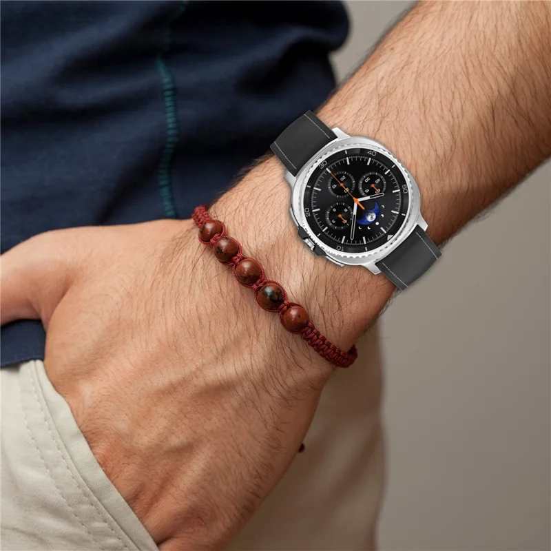 Litchi Texture PU + Silicone Band for Samsung Galaxy Watch8 44mm / 40mm / Watch8 Classic 46mm Quick Release Adjustable Watch Strap - Black