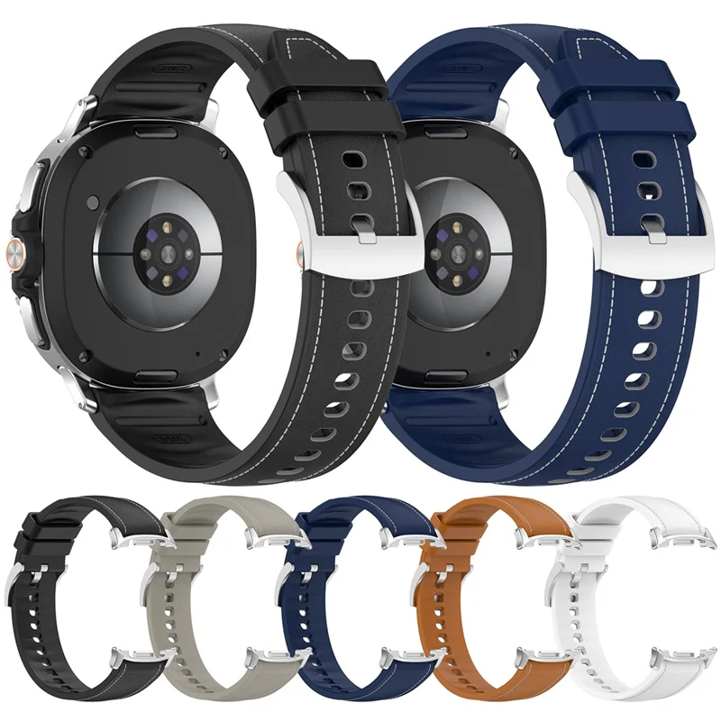 Litchi Texture PU + Silicone Band for Samsung Galaxy Watch8 44mm / 40mm / Watch8 Classic 46mm Quick Release Adjustable Watch Strap - Black