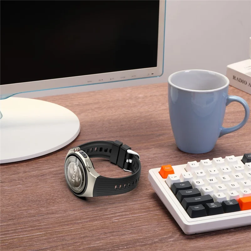 For Huawei Watch 5 46mm Replacement Strap Stripe Pattern Silicone Watch Band - Black