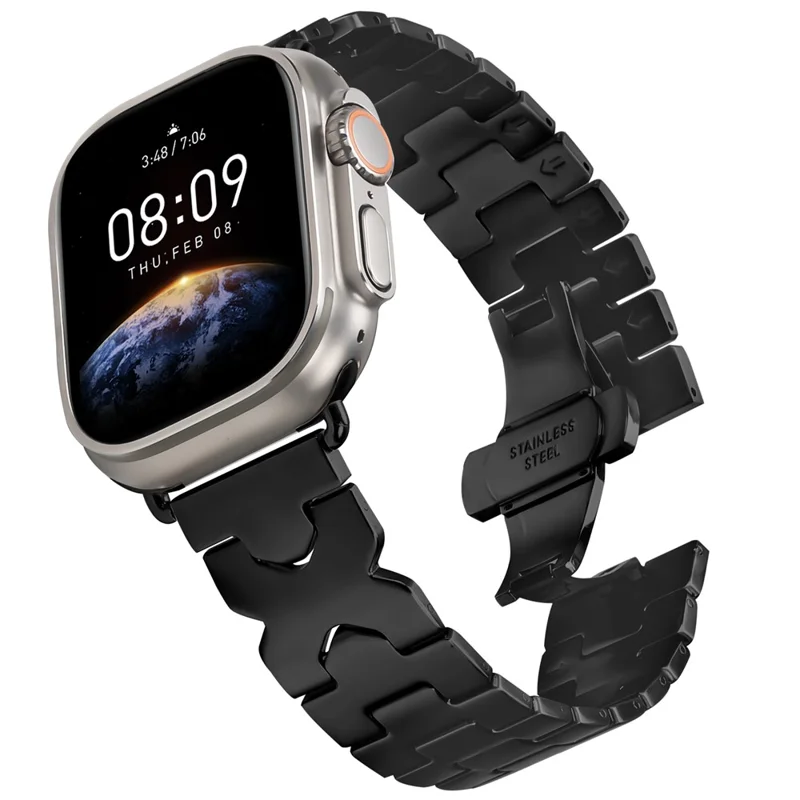 Watch Band For Apple Watch Series 11 10 42mm / 9 8 7 41mm / SE3 SE2 SE 6 5 4 40mm / 3 2 1 38mm Stainless Steel Strap with Butterfly Clasp - Black