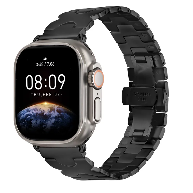 Watch Band For Apple Watch Series 11 10 42mm / 9 8 7 41mm / SE3 SE2 SE 6 5 4 40mm / 3 2 1 38mm Stainless Steel Strap with Butterfly Clasp - Black