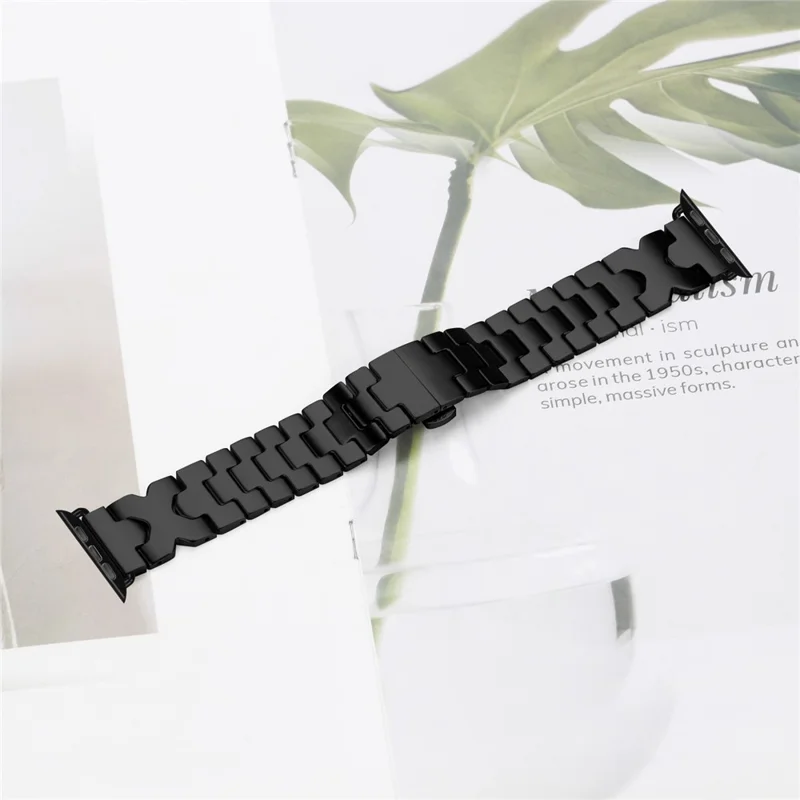 Watch Band For Apple Watch Series 11 10 42mm / 9 8 7 41mm / SE3 SE2 SE 6 5 4 40mm / 3 2 1 38mm Stainless Steel Strap with Butterfly Clasp - Black