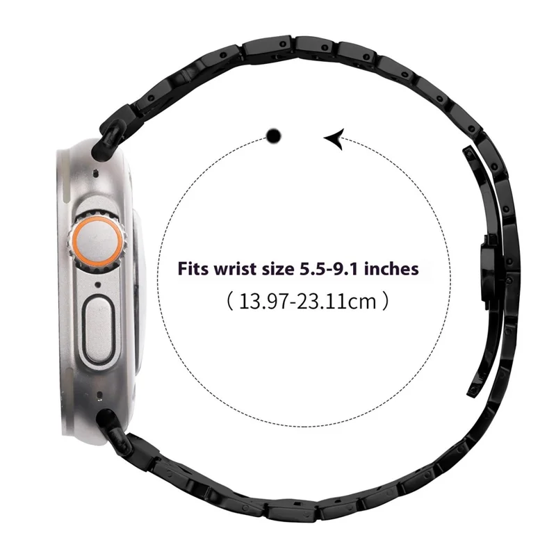 Watch Band For Apple Watch Series 11 10 42mm / 9 8 7 41mm / SE3 SE2 SE 6 5 4 40mm / 3 2 1 38mm Stainless Steel Strap with Butterfly Clasp - Black