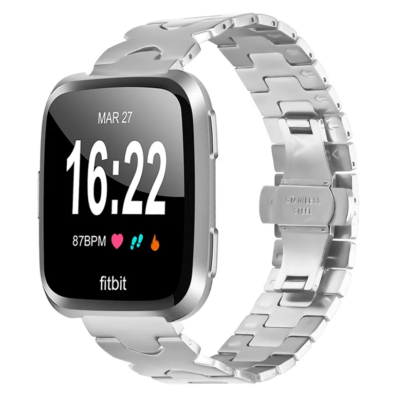 Watch Band for Fitbit Versa  /  Versa Lite  /  Versa 2 Stainless Steel Strap with X-Shaped Butterfly Clasp - Silver