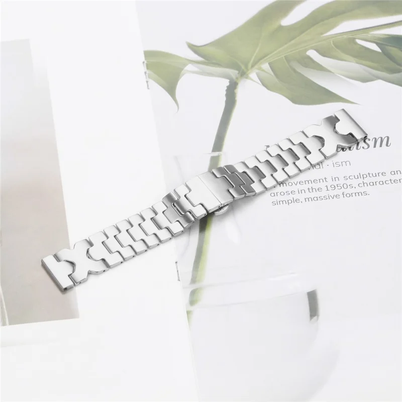 Watch Band for Fitbit Versa  /  Versa Lite  /  Versa 2 Stainless Steel Strap with X-Shaped Butterfly Clasp - Silver