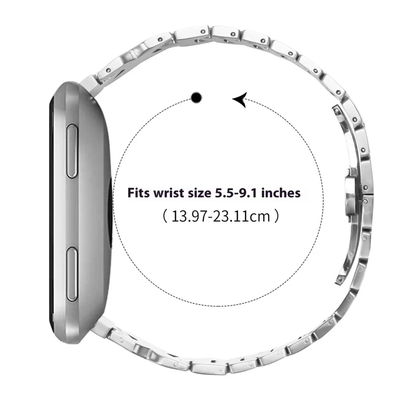 Watch Band for Fitbit Versa  /  Versa Lite  /  Versa 2 Stainless Steel Strap with X-Shaped Butterfly Clasp - Silver