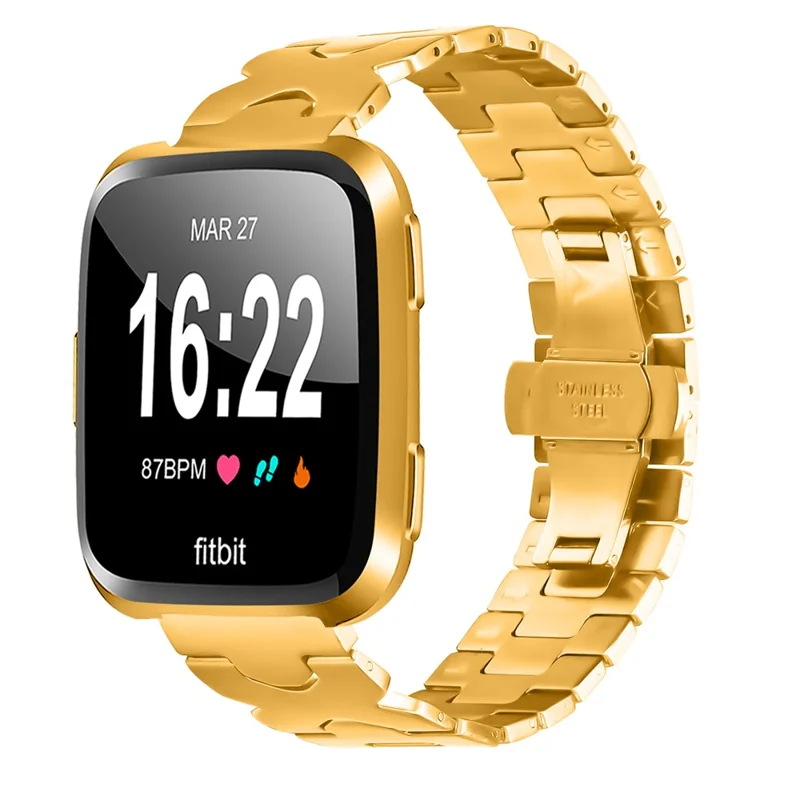 Stainless Steel Watch Band For Fitbit Versa  /  Versa Lite  /  Versa 2 Electroplating Strap with X-Shaped Butterfly Clasp - Gold