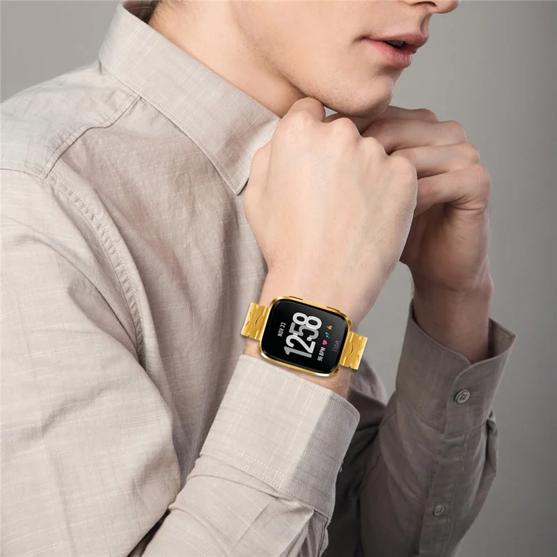 Stainless Steel Watch Band For Fitbit Versa  /  Versa Lite  /  Versa 2 Electroplating Strap with X-Shaped Butterfly Clasp - Gold