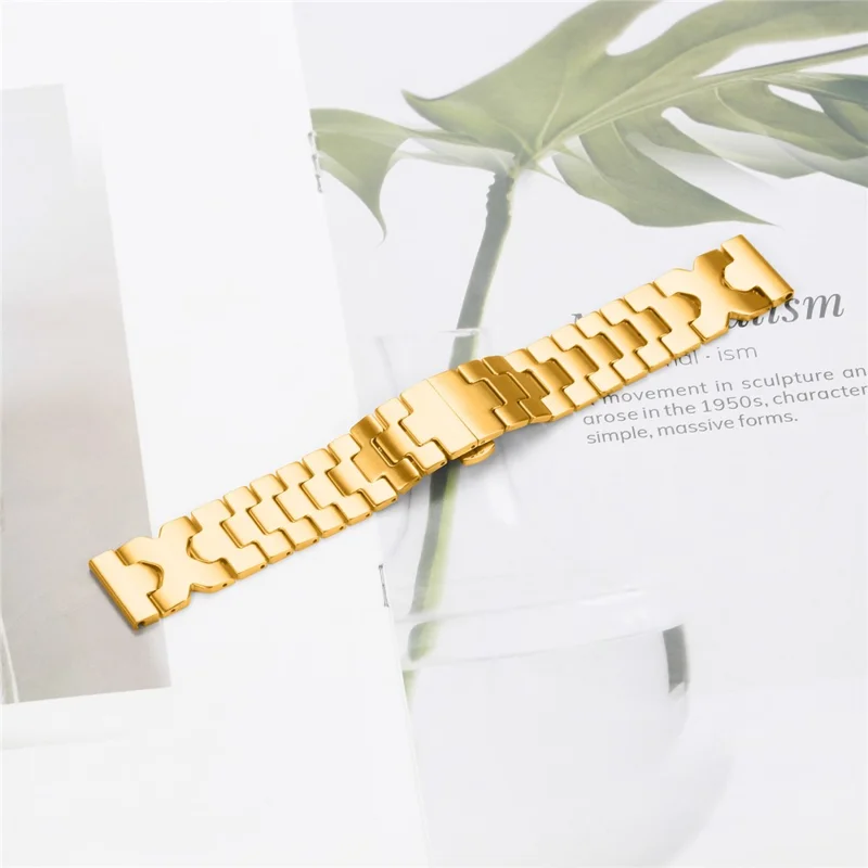 Stainless Steel Watch Band For Fitbit Versa  /  Versa Lite  /  Versa 2 Electroplating Strap with X-Shaped Butterfly Clasp - Gold