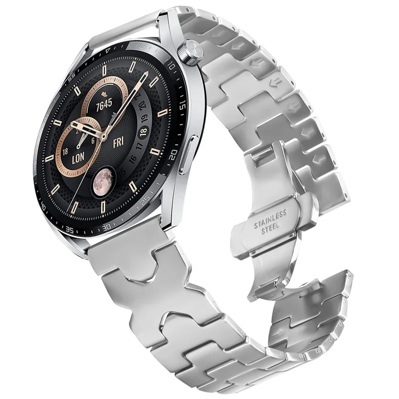 For Samsung Galaxy Watch 46mm Watch Band Stainless Steel Strap with X-Shaped Butterfly Clasp - Silver