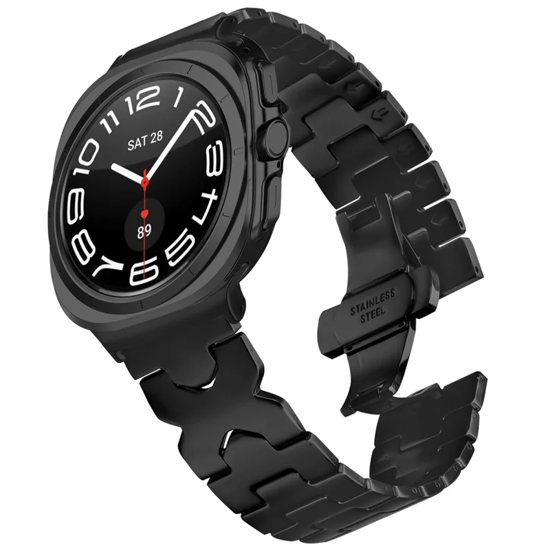 Ремешок из нержавеющей стали для Samsung Galaxy Watch Ultra 47 мм / Watch Ultra (2025) 47 мм с электрофоретическим покрытием и X-образной бабочкой-застежкой - черный