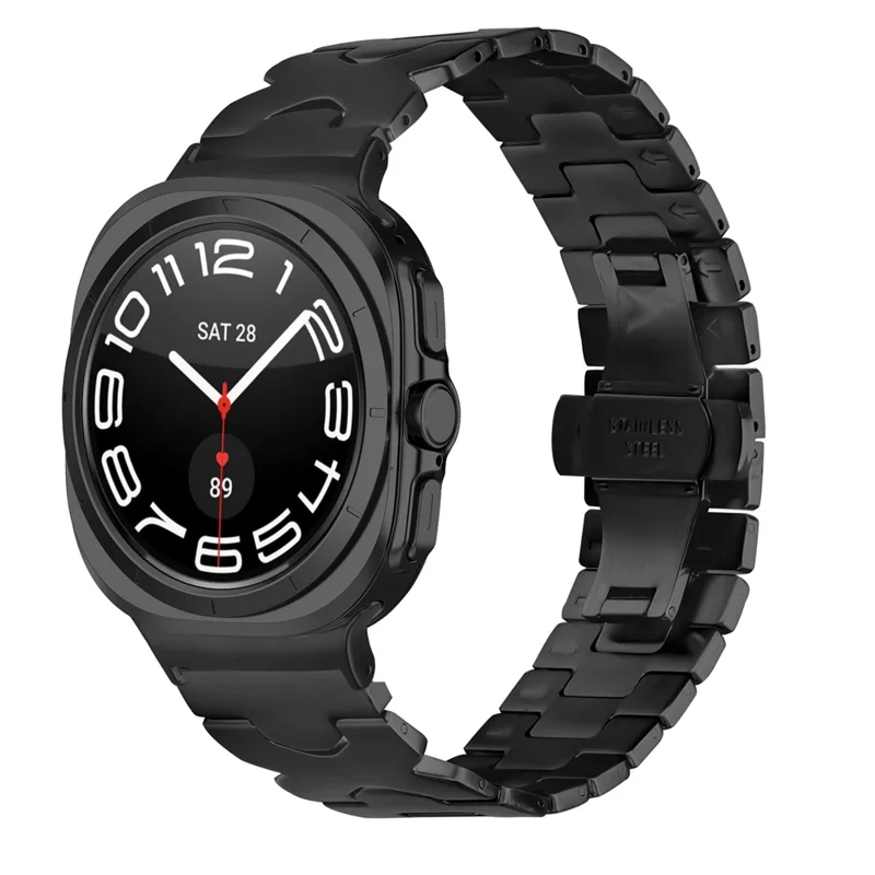 Ремешок из нержавеющей стали для Samsung Galaxy Watch Ultra 47 мм / Watch Ultra (2025) 47 мм с электрофоретическим покрытием и X-образной бабочкой-застежкой - черный